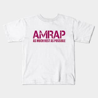 Funny Fitness Saying Gift, Gym Motivation, Lets Workout, As Much Rest As Possible AMRAP Cool Bodybuilding Gym Funny Kids T-Shirt